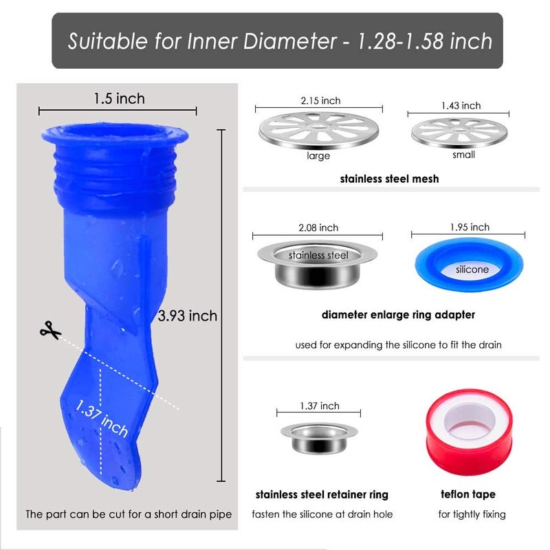 timebetter Shower Floor Drain Backflow Preventer, Waterless Trap Seal, One Way Drain Valve Sewer Core (1.28-1.58 inch, Blue) - Image 4